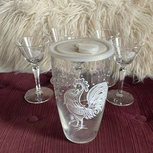 Libbey Chanticleer Vintage Rooster Shaker & Glassware Set
